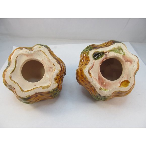 Vintage Small Glazed Basket Weave Ceramic Pumpkin Figurines - Picture 5 of 10